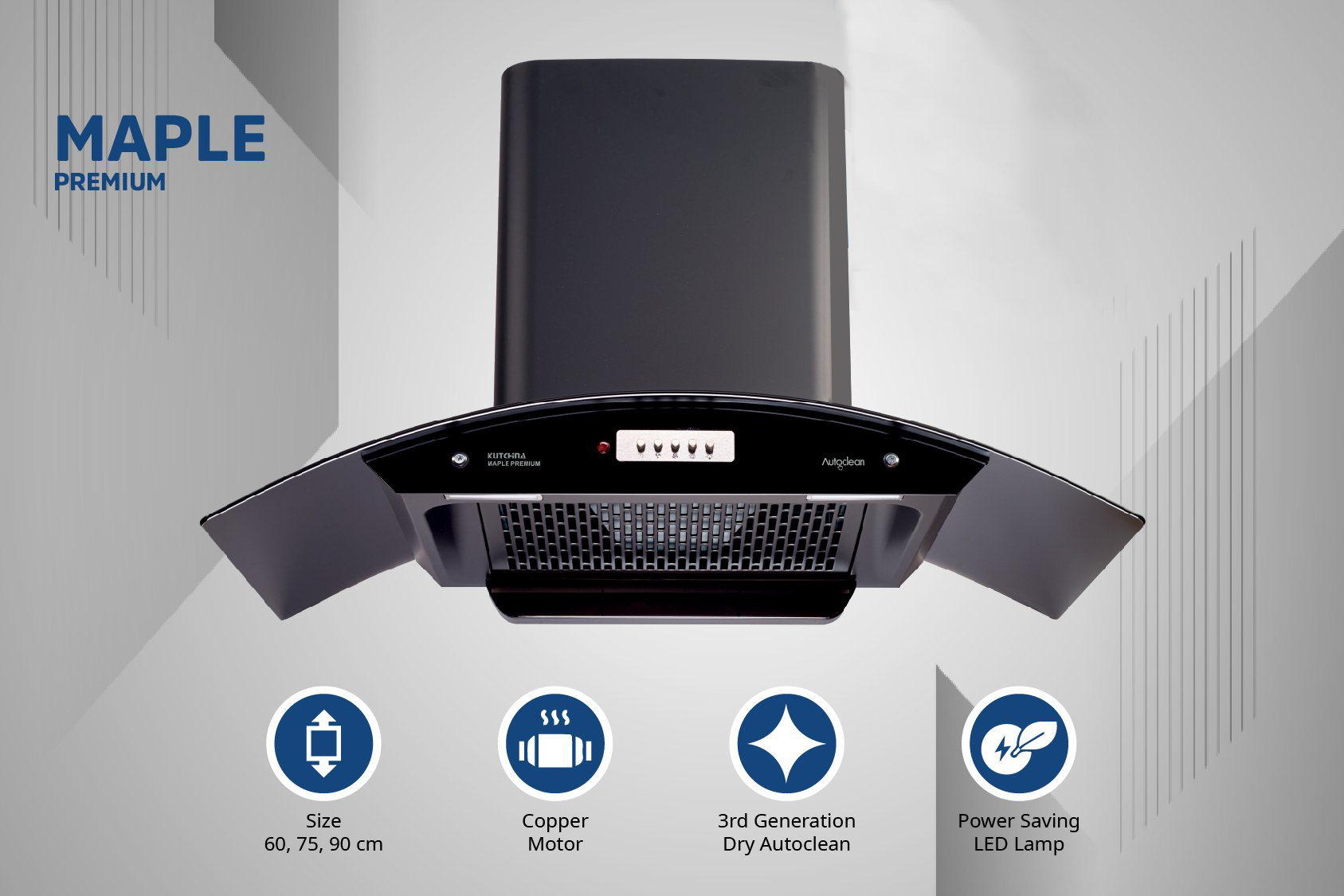 Kutchina Maple 75 Premium 2 Kutchina Maple 75 Premium 75 cm auto clean kitchen chimney features