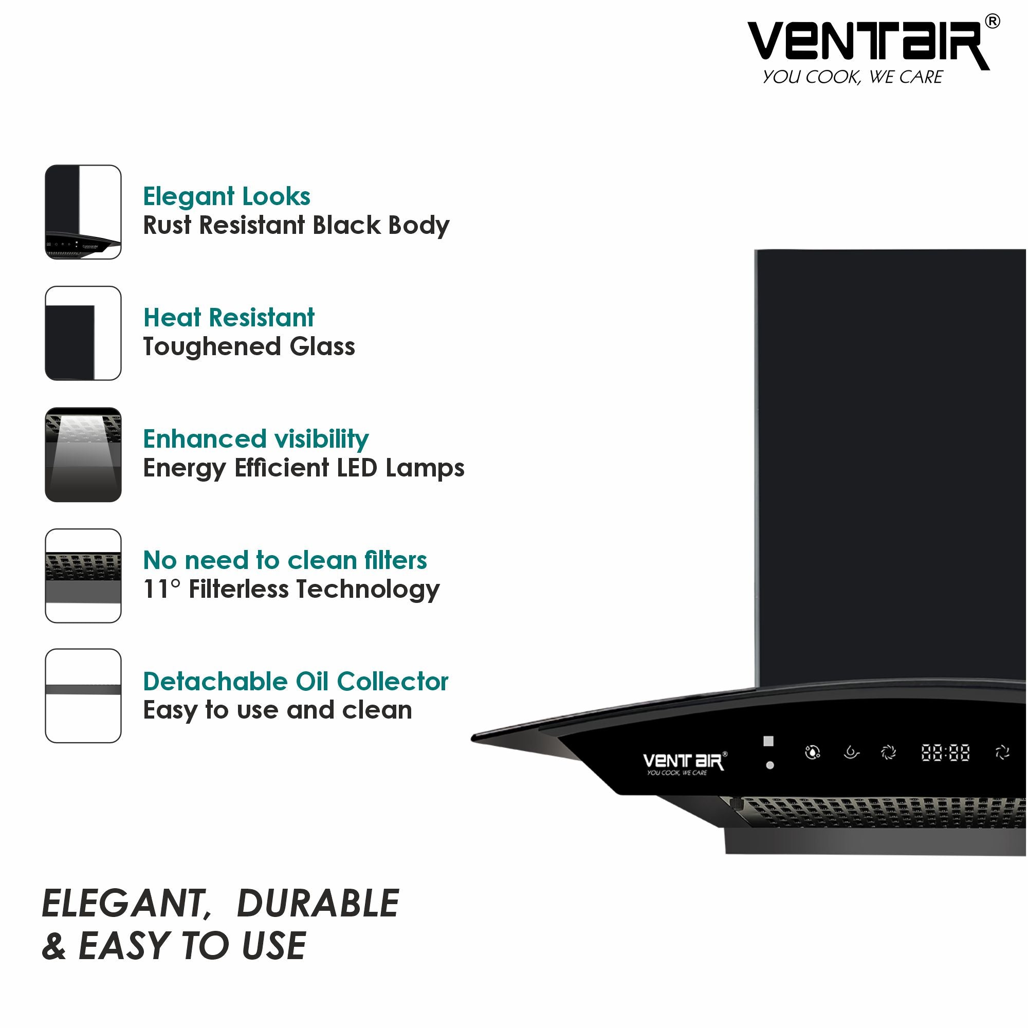 Ventair Commander BLDC 75 Super Silent Autoclean Chimney | 75cm, 1550 m³/hr, 9 Speed BLDC | Life Link Appliances 3 Ventair Commander BLDC 75 Super Silent Autoclean Chimney