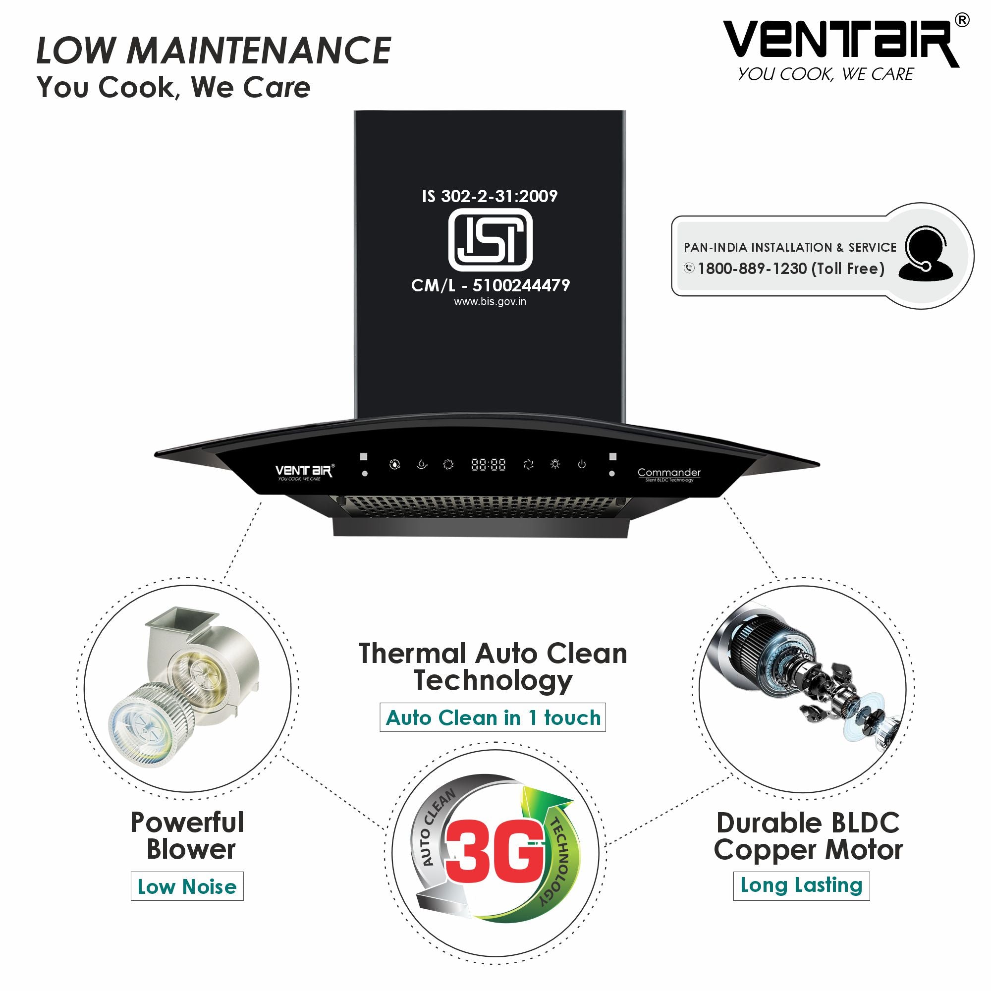 Ventair Commander BLDC 75 Super Silent Autoclean Chimney | 75cm, 1550 m³/hr, 9 Speed BLDC | Life Link Appliances 4 Ventair Commander BLDC 75 Super Silent Autoclean Chimney