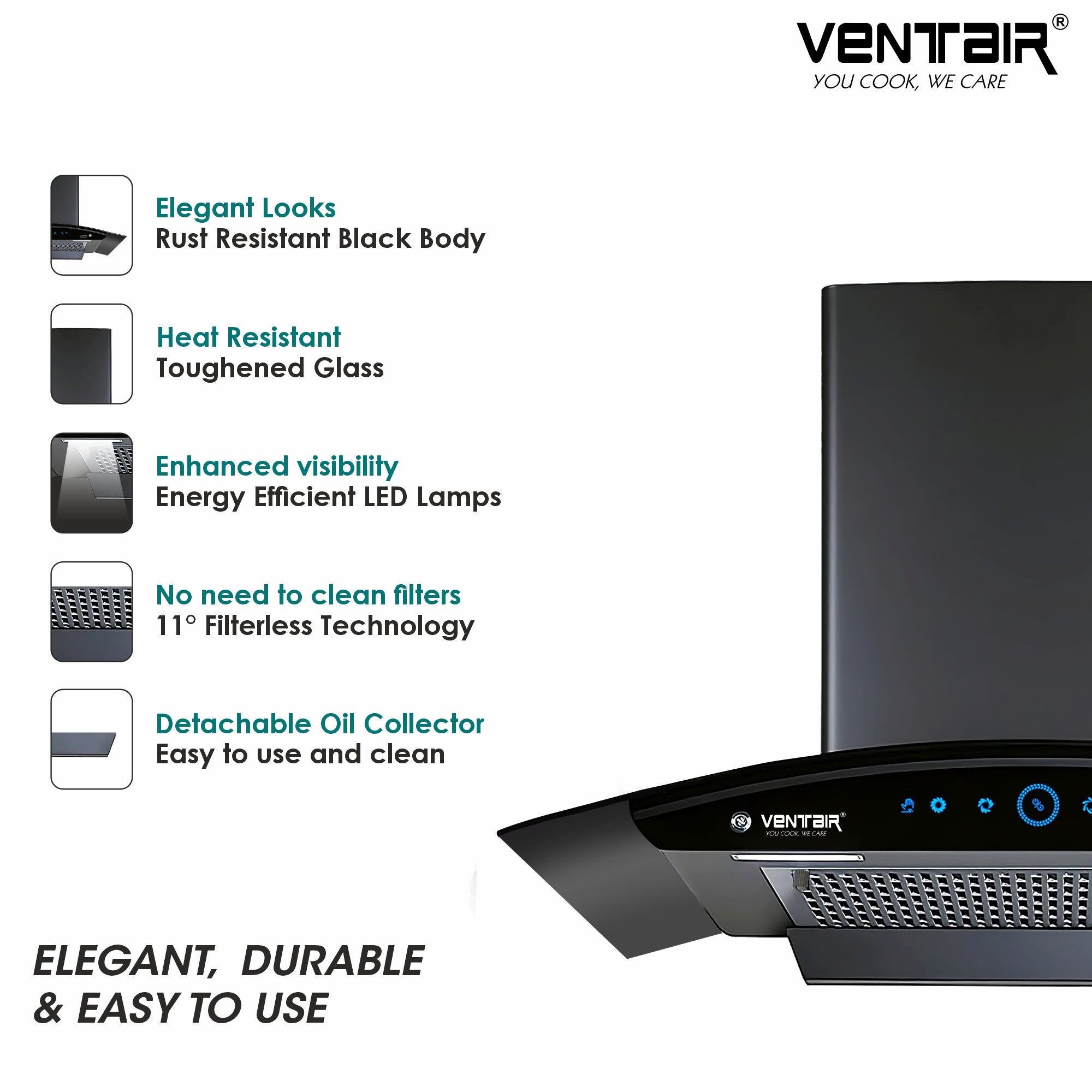 Ventair Elantra 75 Auto Clean Chimney Kolkata | Life Link 7 Ventair Elantra 75 chimney installed in modern kitchen - Life Link Appliances Kolkata