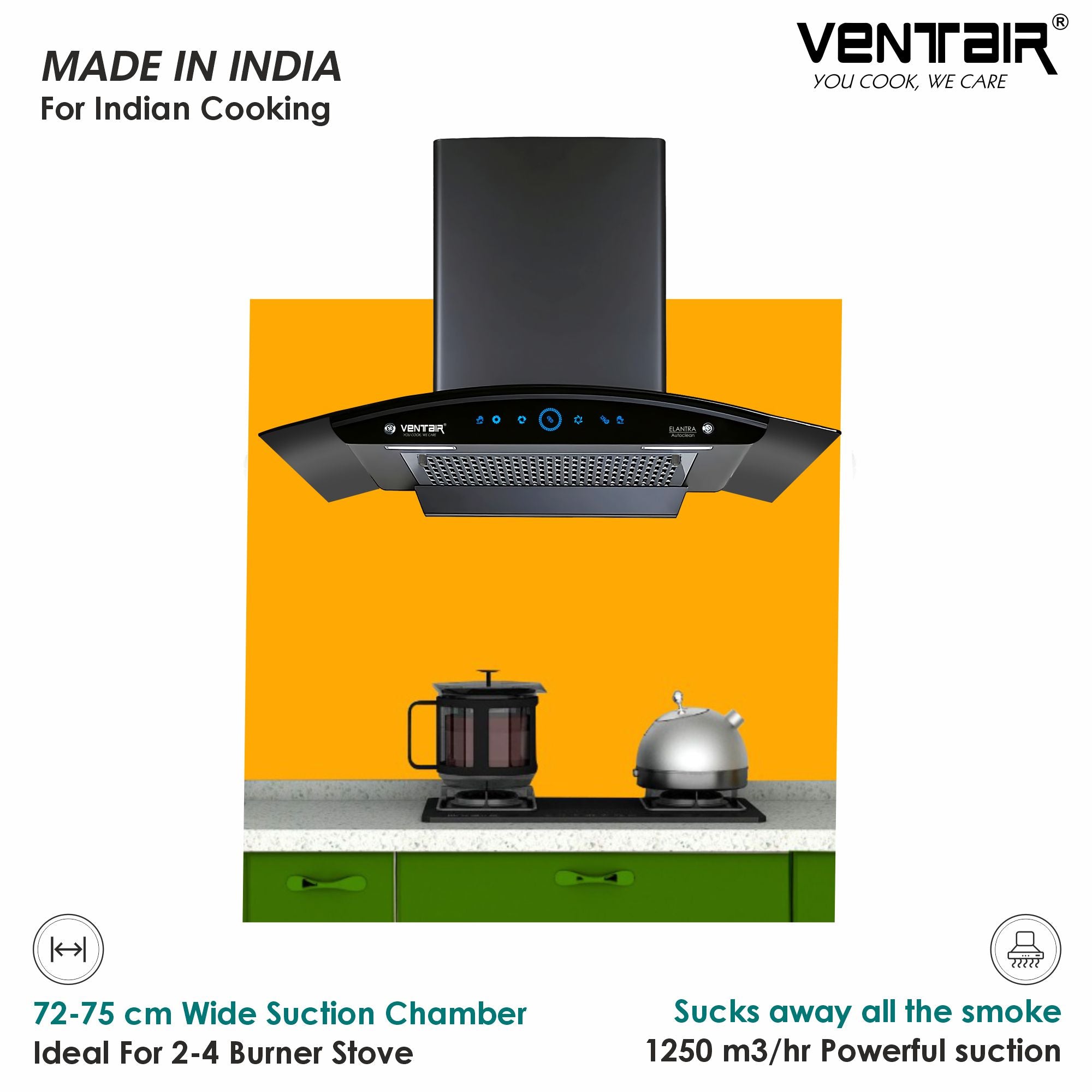 Ventair Elantra 75 Auto Clean Chimney Kolkata | Life Link 3 Ventair Elantra 75 chimney motion sensor control panel - Life Link Appliances Behala